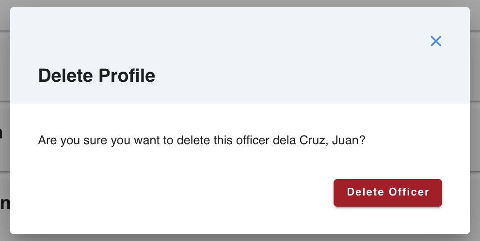 Officer profile delete confirmation